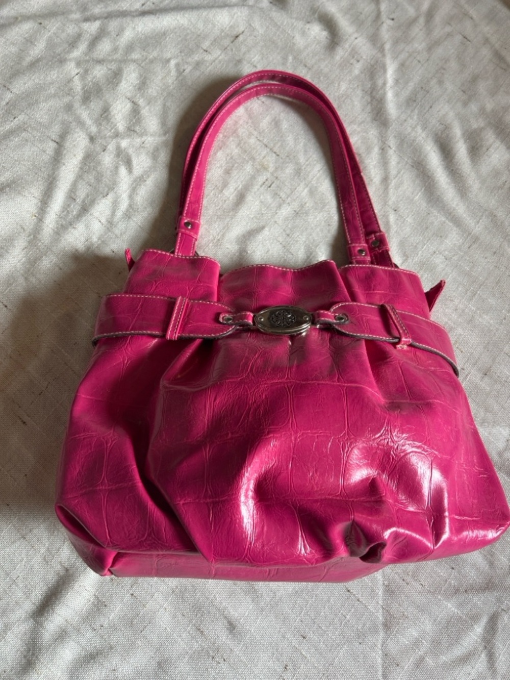 Y2K Hot Pink Faux Croc Shoulder Bag | Bratz Barbie Core PVC Purse